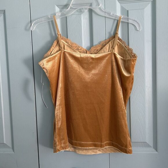 Maurice Sasson Y2K Gold Velvet Lace Tank Top Medium Fairycore Whimsigoth V-Neck - Picture 7 of 9